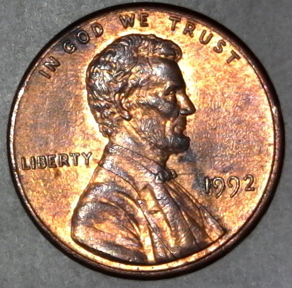 1992-P-Lincoln-Memorial-Cent-Struck-Through-Wire-Found-CRH-Not-PSD